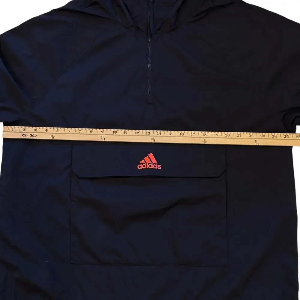 Adidas Windbreaker Mens XL Blue Hooded Pullover Packable Lightweight Streetwear